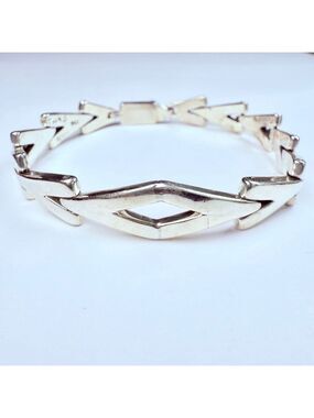 Modernist Geometric Chevron V Shape Link Sterling Silver Bracelet Taxco Mexico